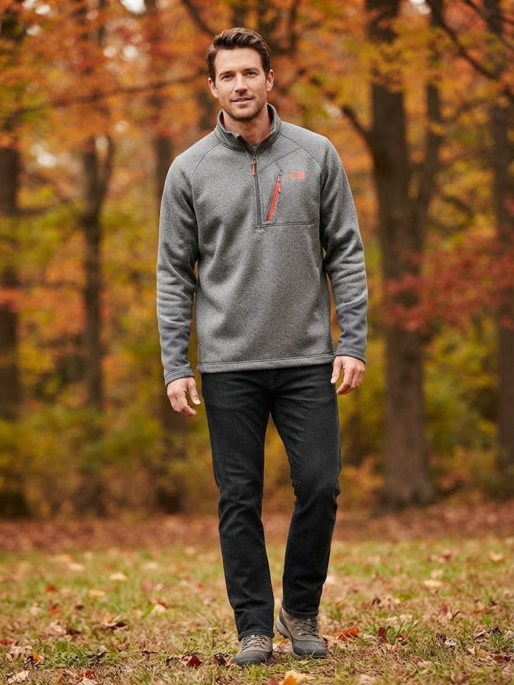 The North Face Men's Grey Quarter-Zip Fleece with Orange Zip Detail